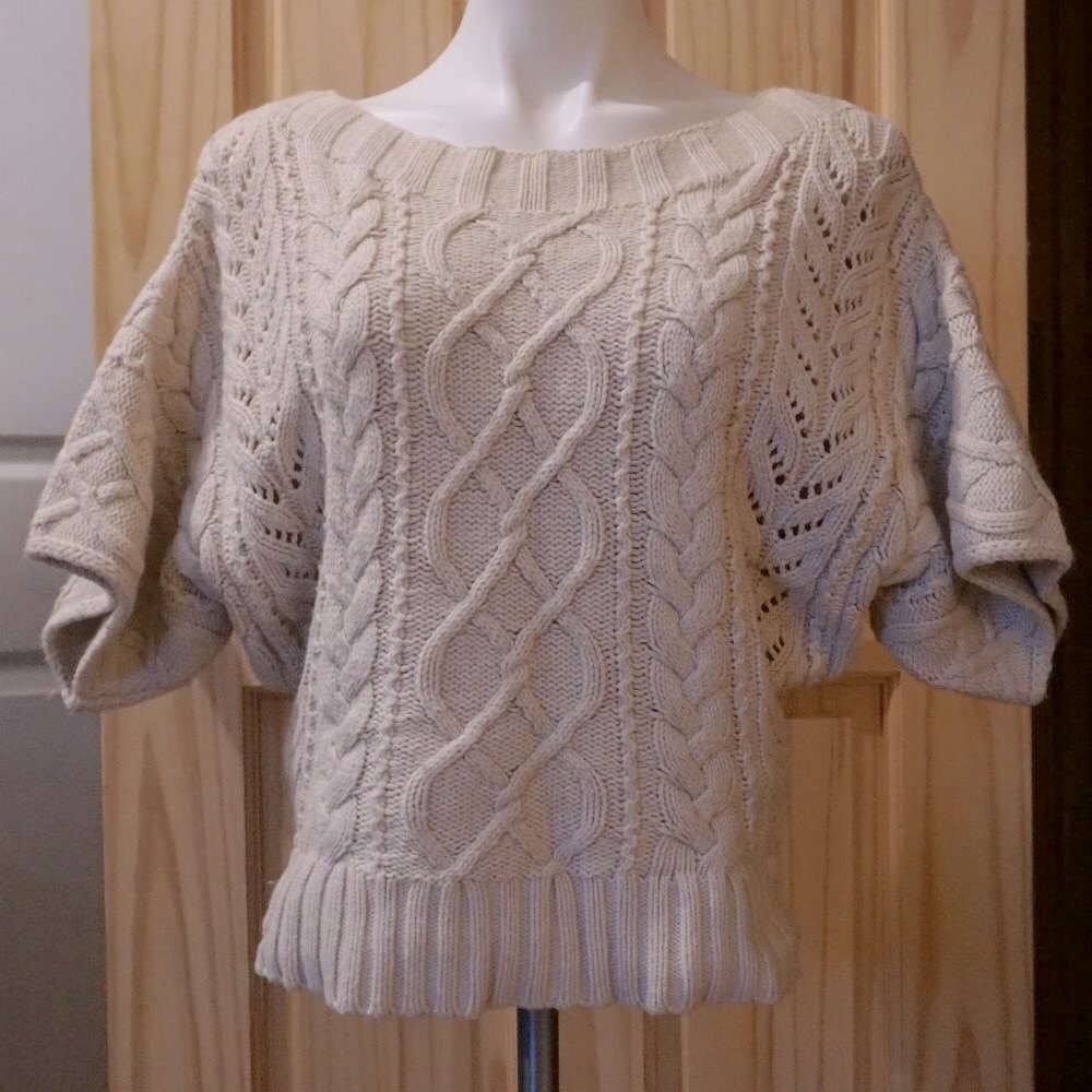 Express Cable Knit Cropped Short Sleeved Sweater